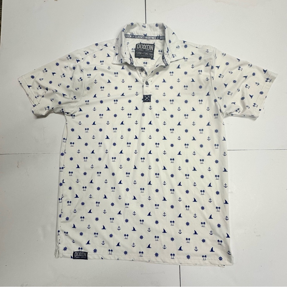 DIXXON Men’s Sea Legs Party Polo. Blue, White L - Picture 3 of 8